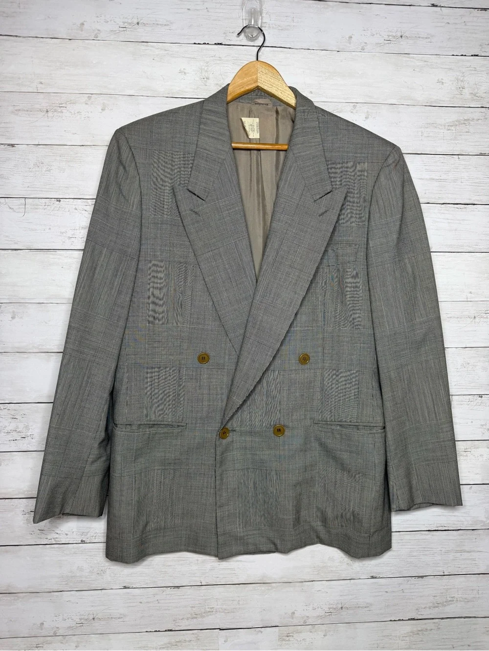 Vintage Valentino Boutique Blazer Mens 52 Wool Double Breasted Plaid Italy